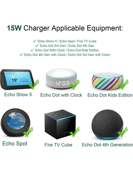 Cable de Alimentación 15W FROMCQC para Echo Dot 3ra/4ta/5ta Gen Cable de Alimentación 15W FROMCQC para Echo Dot 3ra/4ta/5ta Gen