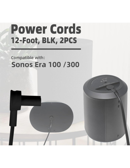 Cables de Alimentación Largos Rolkely para Altavoces Sonos Era 100 y 300 - 3.66m Cables de Alimentación Largos Rolkely para Altavoces Sonos Era 100 y 300 - 3.66m