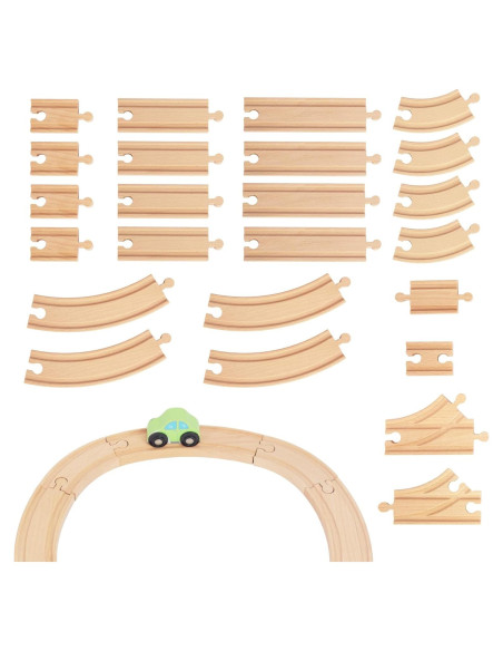 Juego de Pistas de Tren de Madera WoodenEdu 24 Piezas Juego de Pistas de Tren de Madera WoodenEdu 24 Piezas