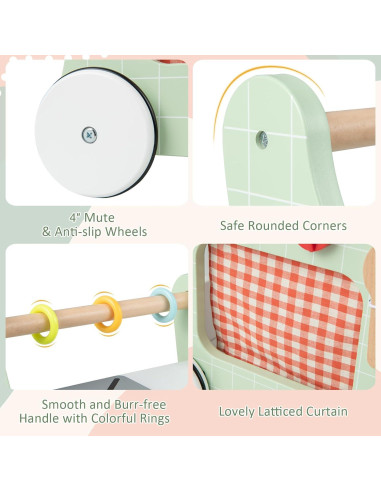 Andador de Madera 6 en 1 Baby Joy Verde - Juguete Educativo