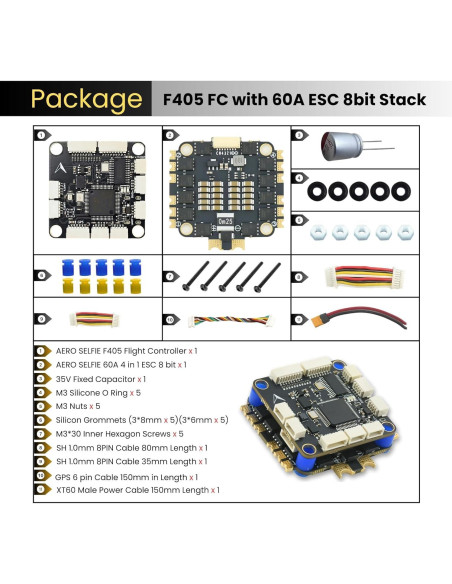 Controlador de Vuelo AERO SELFIE F405 + ESC 60A 4en1 Controlador de Vuelo AERO SELFIE F405 + ESC 60A 4en1