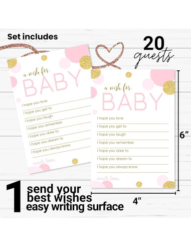 Tarjetas de Deseos Rosa y Dorado Paper Clever Party - 20 Unidades 10x15 cm