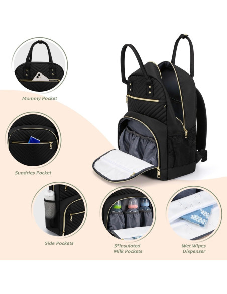 Mochila para Pañales Pritent Negra, Gran Capacidad 18L Mochila para Pañales Pritent Negra, Gran Capacidad 18L