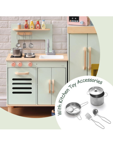 Juego de Cocina de Madera Pillowhale Verde Menta con 5 Utensilios