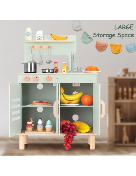 Juego de Cocina de Madera Pillowhale Verde Menta con 5 Utensilios Juego de Cocina de Madera Pillowhale Verde Menta con 5 Utensilios
