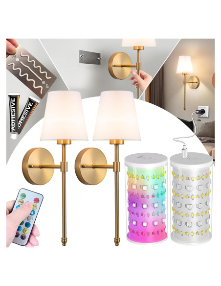Aplique de pared inalámbrico Vimhou dorado 50.8 cm 2 pack Aplique de pared inalámbrico Vimhou dorado 50.8 cm 2 pack