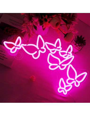 Letrero de Neón LED Mariposa Rosa SYLHOME 41.91x22.61 cm USB