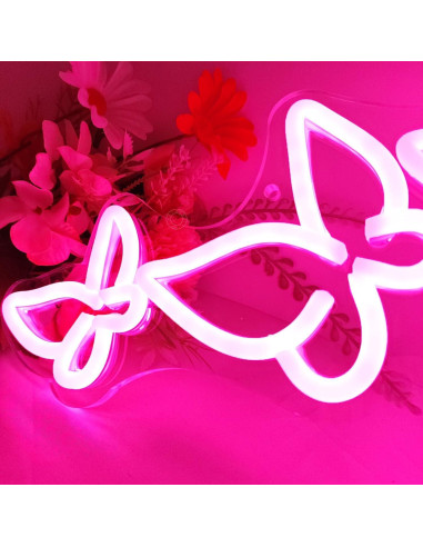 Letrero de Neón LED Mariposa Rosa SYLHOME 41.91x22.61 cm USB