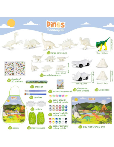 Kit de Pintura de Dinosaurios BONNYCO - 16 Figuras Brillantes
