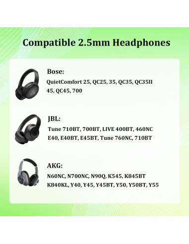 Cable de audio 2.5mm a 3.5mm Xintronics para Bose QC25/QC35