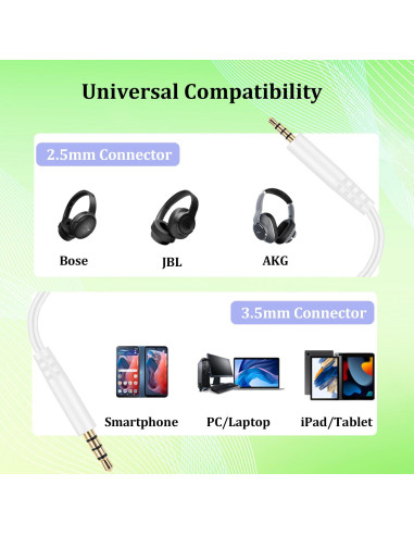 Cable de audio 2.5mm a 3.5mm Xintronics para Bose QC25/QC35