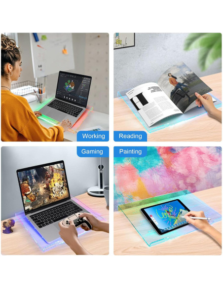 Soporte de Laptop Acrílico Transparente Ergonómico RGB 38x28cm Soporte de Laptop Acrílico Transparente Ergonómico RGB 38x28cm