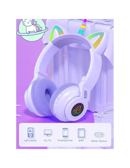 Auriculares Bluetooth Inalámbricos KERHAND Unicornio Púrpura Auriculares Bluetooth Inalámbricos KERHAND Unicornio Púrpura