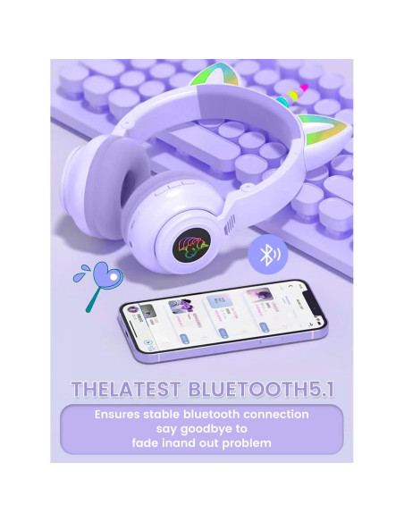 Auriculares Bluetooth Inalámbricos KERHAND Unicornio Púrpura Auriculares Bluetooth Inalámbricos KERHAND Unicornio Púrpura