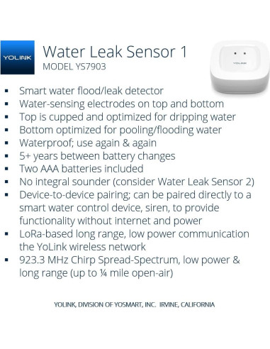 Sensor de Fugas de Agua YoLink 3-Pack, Rango 402 m, Inteligente