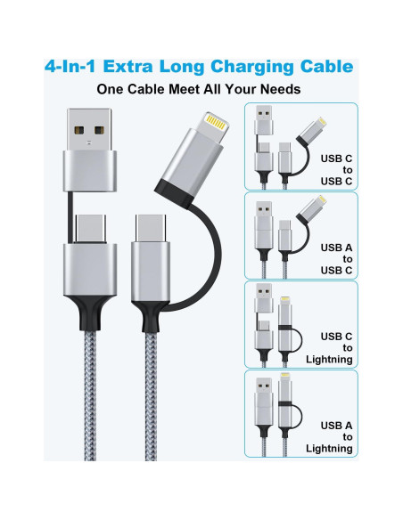 Cable de Carga Extra Largo 6m USB-C y Lightning 60W Gris Cable de Carga Extra Largo 6m USB-C y Lightning 60W Gris