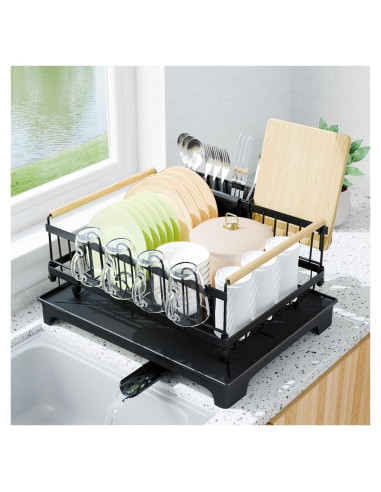 Escurridor de Platos Vathingood con Drenaje Automático Negro 42x32 cm