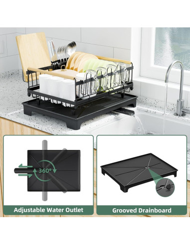 Escurridor de Platos Vathingood con Drenaje Automático Negro 42x32 cm