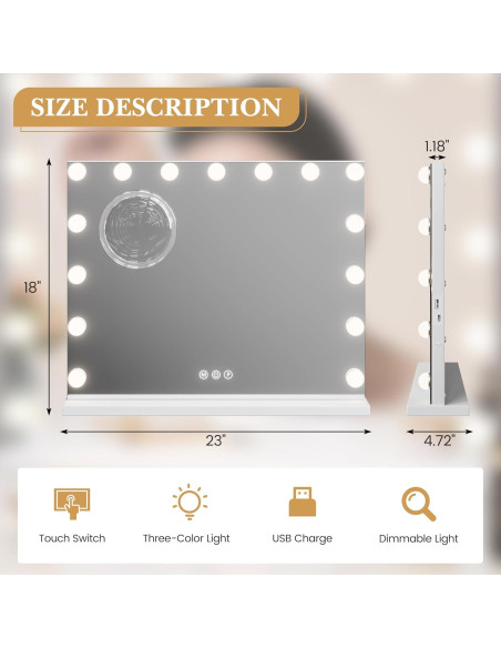 Espejo de Tocador Iluminado IDEALHOUSE 58.4x45.7cm LED USB Espejo de Tocador Iluminado IDEALHOUSE 58.4x45.7cm LED USB