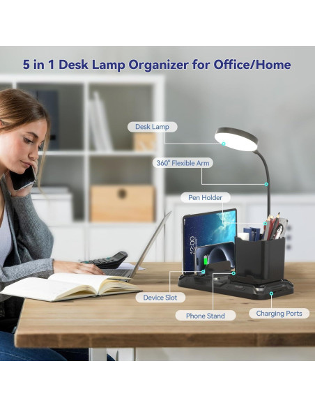 Lámpara de Escritorio KDD 5 en 1 con Carga USB y Luz Ajustable Lámpara de Escritorio KDD 5 en 1 con Carga USB y Luz Ajustable