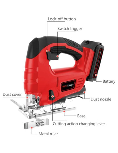 Sierra de calar inalámbrica PowerTough 20V con batería 2.0A