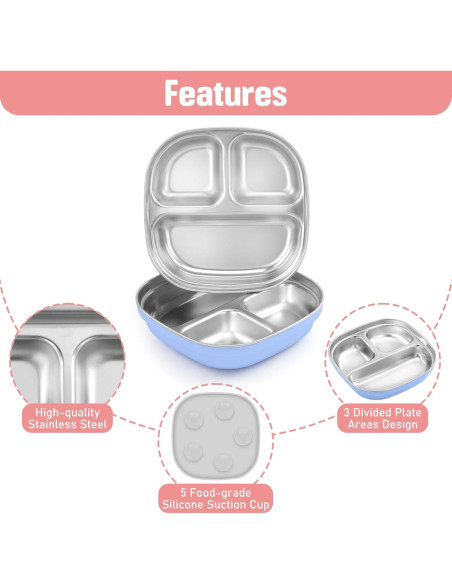 Plato de Acero Inoxidable Flysich para Niños 2 Piezas Divididos Plato de Acero Inoxidable Flysich para Niños 2 Piezas Divididos