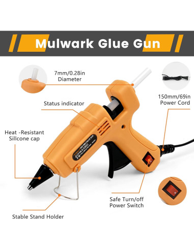 Pistola de Pegamento Caliente Mulwark MLK-53852 20W con 30 Palitos