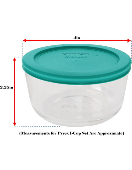 Pyrex 7202 Set de 4 Tazones de Vidrio 1 Taza con Tapas Turquesa Pyrex 7202 Set de 4 Tazones de Vidrio 1 Taza con Tapas Turquesa