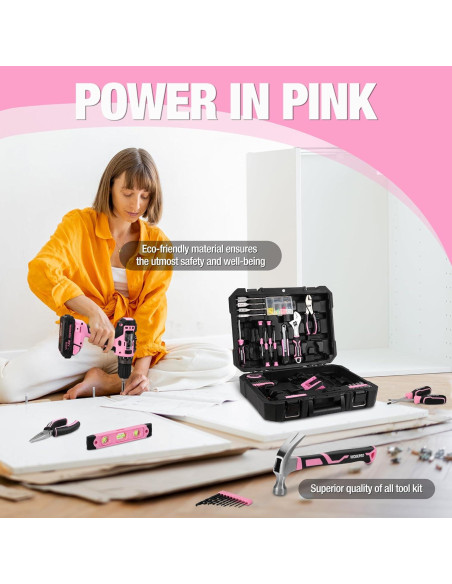 Taladro Inalámbrico WORKPRO 20V Rosa + Kit 141PCS Herramientas Taladro Inalámbrico WORKPRO 20V Rosa + Kit 141PCS Herramientas