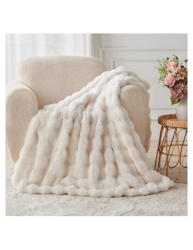 Manta de Piel Sintética Lotus Karen 127x152 cm Crema Blanco