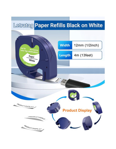 Cintas de Etiquetas BOYEEZON 4Pk Papel Blanco 12mm x 4m