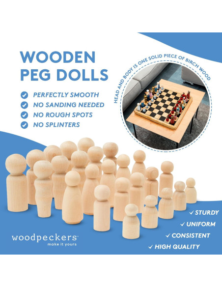 Muñecas de Clavo de Madera 25 Pequeñas 3.5 cm y 20 Grandes 8.9 cm Woodpeckers Muñecas de Clavo de Madera 25 Pequeñas 3.5 cm y 20 Grandes 8.9 cm Woodpeckers