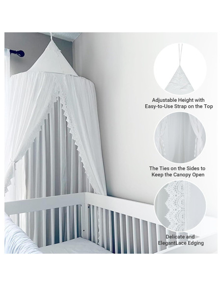 Dosel Infantil OldPAPA con Red de Mosquito y Pom Pom, Blanco Dosel Infantil OldPAPA con Red de Mosquito y Pom Pom, Blanco