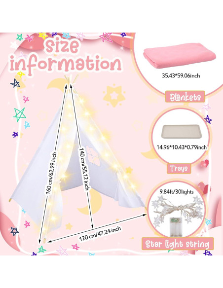Tienda Teepee Windyun Pack de 6 para Niños con Mantas y Luces Tienda Teepee Windyun Pack de 6 para Niños con Mantas y Luces