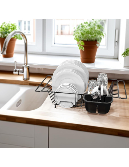 Estante de Secado de Platos Simple Houseware Grande Acero Inoxidable Negro Estante de Secado de Platos Simple Houseware Grande Acero Inoxidable Negro