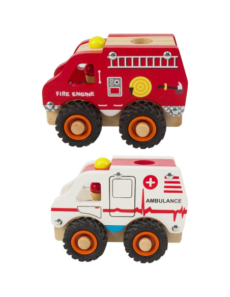 Juguetes de Coche de Madera KIDS TOYLAND 2 Pcs Ambulancia y Bomberos Juguetes de Coche de Madera KIDS TOYLAND 2 Pcs Ambulancia y Bomberos