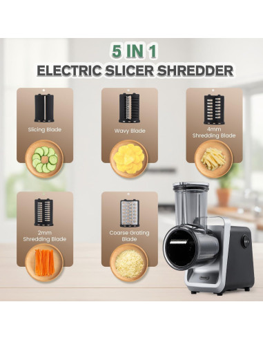 Rallador de Queso Eléctrico Huanyu 250W Multifuncional 5 Cuchillas