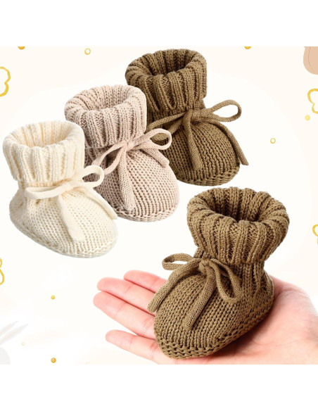 3 Pares de Botines de Bebé Tejidos 0-6 Meses Algodón Suave 3 Pares de Botines de Bebé Tejidos 0-6 Meses Algodón Suave