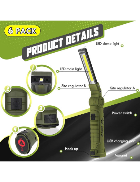 6 Linternas LED Recargables Rossesay 5 Modos 360 Rotación 6 Linternas LED Recargables Rossesay 5 Modos 360 Rotación