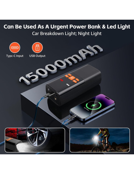 Compresor de Aire Portátil LXUNYI 150PSI 15000mAh con Manómetro Compresor de Aire Portátil LXUNYI 150PSI 15000mAh con Manómetro