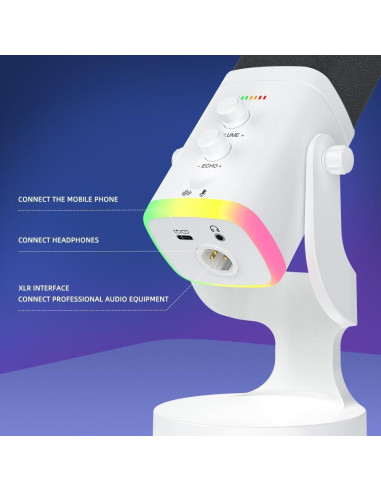 Micrófono Dinámico YU8 Blanco USB/XLR para PC y Consolas