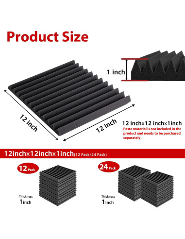 Paneles de Espuma Acústica FONESO 12 Pack 30x30 cm Negro
