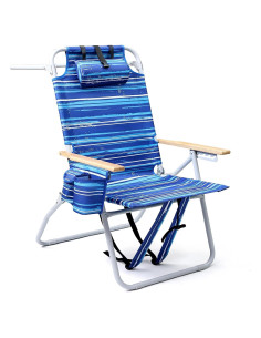 Silla de Playa Alta Yestomo con Reposabrazos y Mochila - Rayas Azules