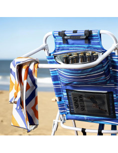 Silla de Playa Alta Yestomo con Reposabrazos y Mochila - Rayas Azules 2