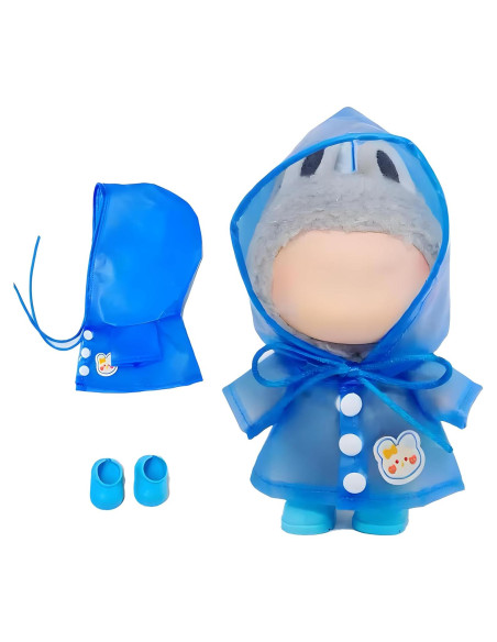 Conjunto impermeable azul para muñeca Labubu 17cm con botas Conjunto impermeable azul para muñeca Labubu 17cm con botas
