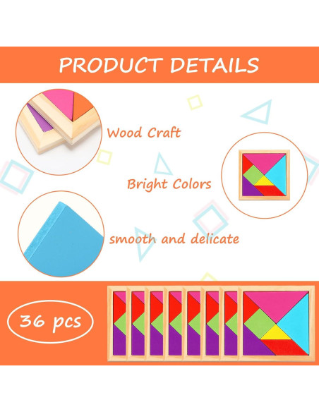 Rompecabezas de Tangram de Madera Shappy 36 Piezas Educativo Rompecabezas de Tangram de Madera Shappy 36 Piezas Educativo