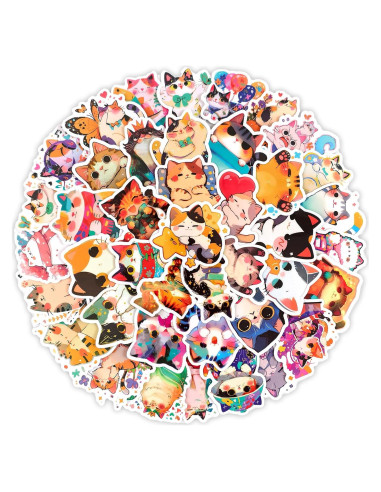 Pegatinas de Gato Kawaii Ychsring - 50 Pcs Vinilo Impermeable