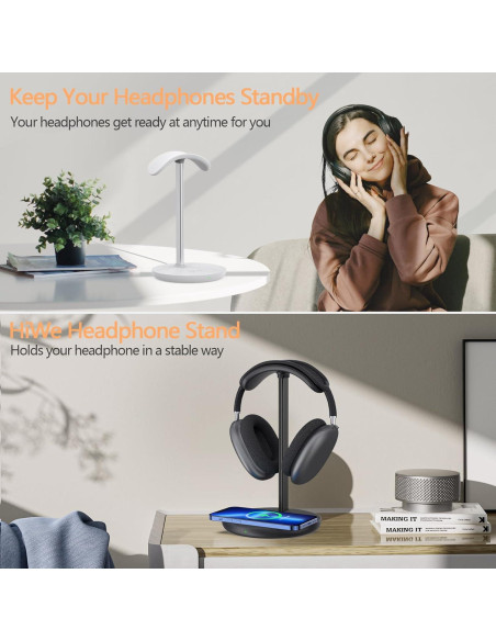 Soporte para Auriculares con Cargador Inalámbrico HiWe 15W Soporte para Auriculares con Cargador Inalámbrico HiWe 15W