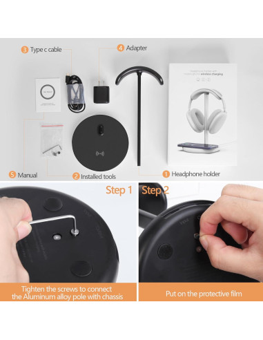 Soporte para Auriculares con Cargador Inalámbrico HiWe 15W