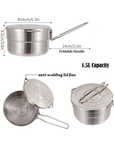 Olla de Cocina al Aire Libre PWPAM 1.5L Acero Inoxidable